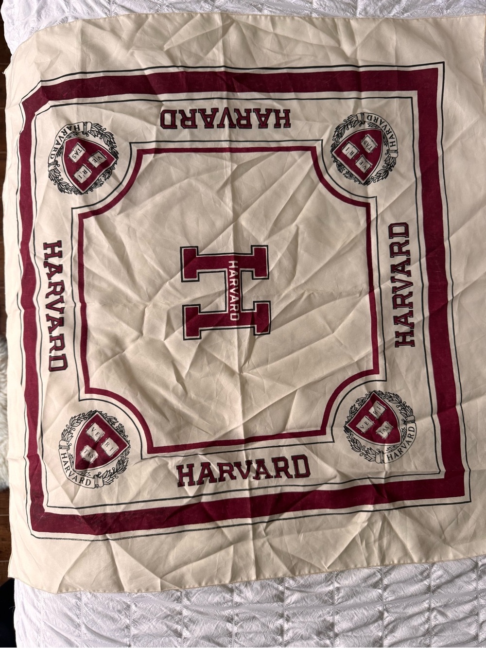 Harvard Logo Bandana Scarf - Cream & Maroon - Picture 2 of 2